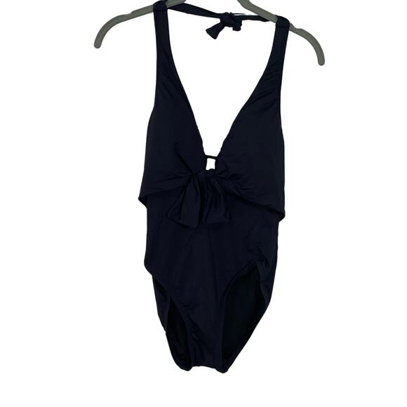 Vince Camuto Plunging Tie-Front Halter One-Piece Swimsuit - Black 4 - Picture 1 of 8